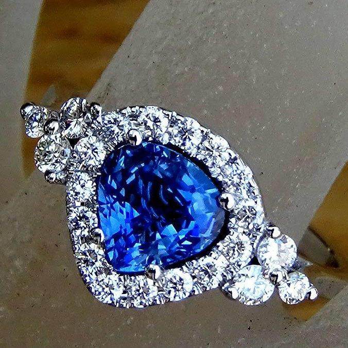 Pear shaped sapphire ring blue engagement diamonds 1.65ct - Shilat