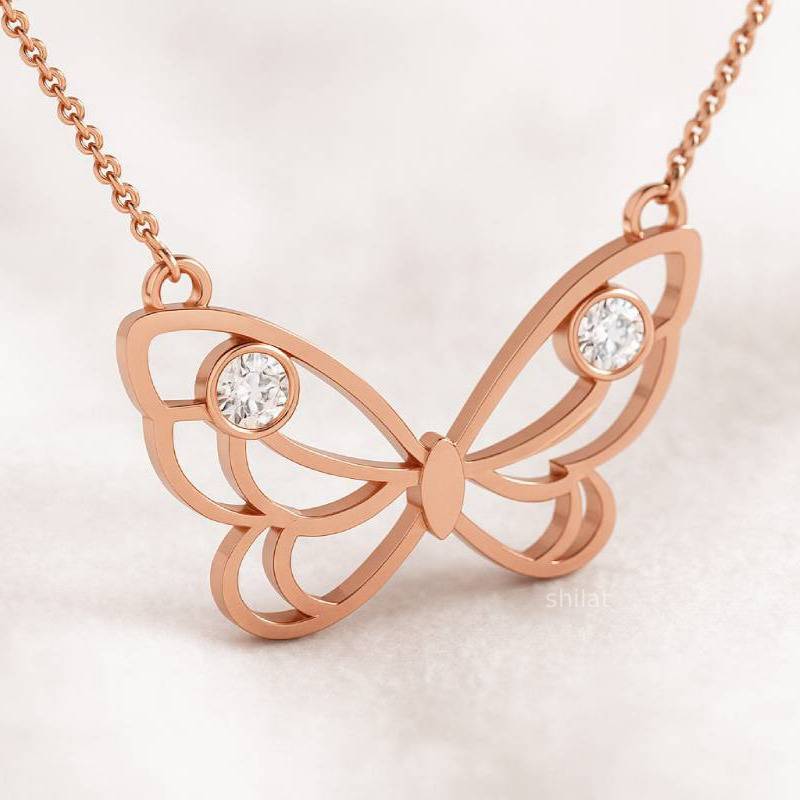 Butterfly natural diamonds pendant rose gold