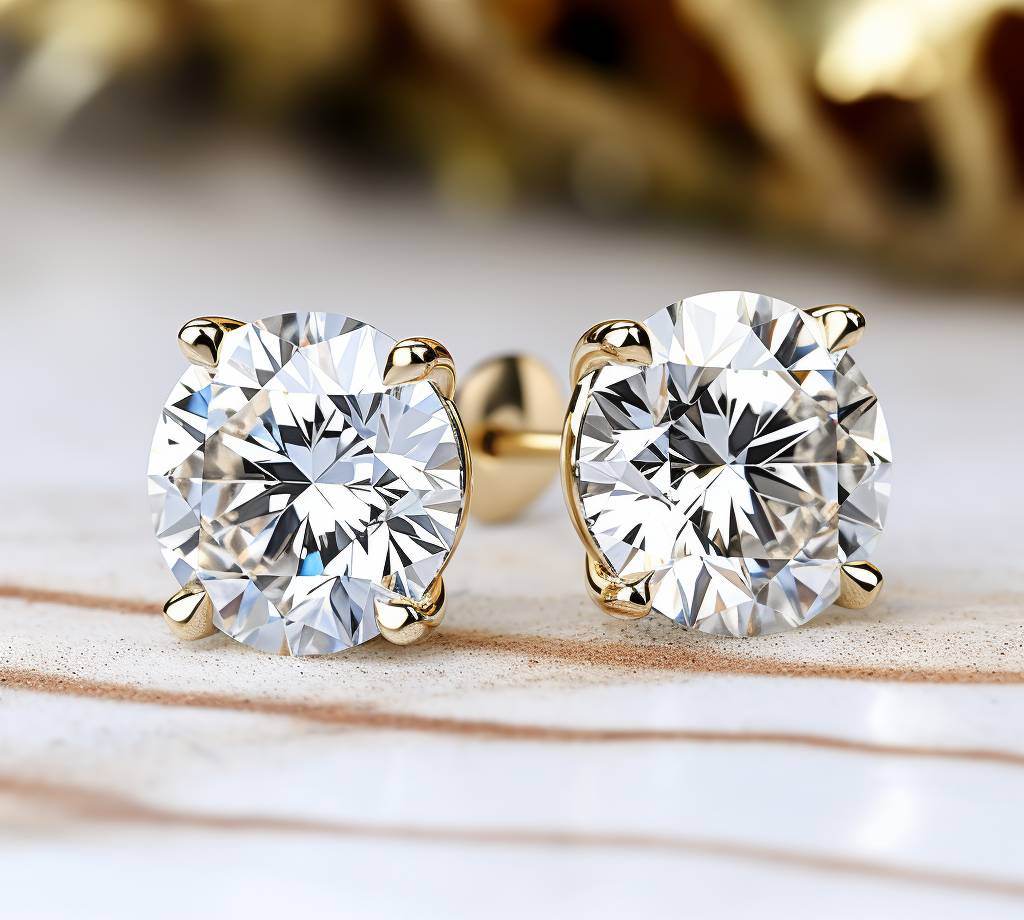 round lab grown diamond studs 14k yellow gold
