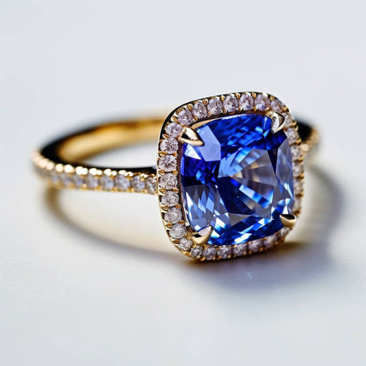 14k yellow blue sapphire diamond engagement ring cushion cut