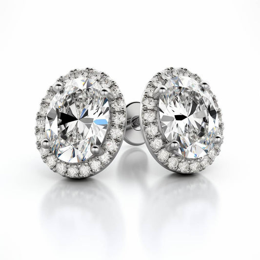 halo diamonds oval cut studs earrings 