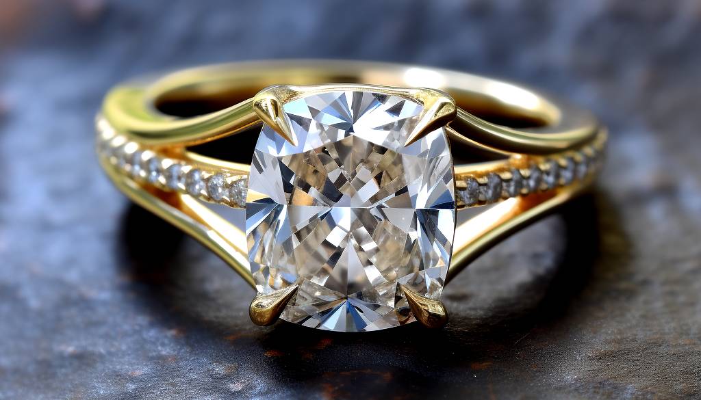 cushion lab grown wedding ring 14k yellow