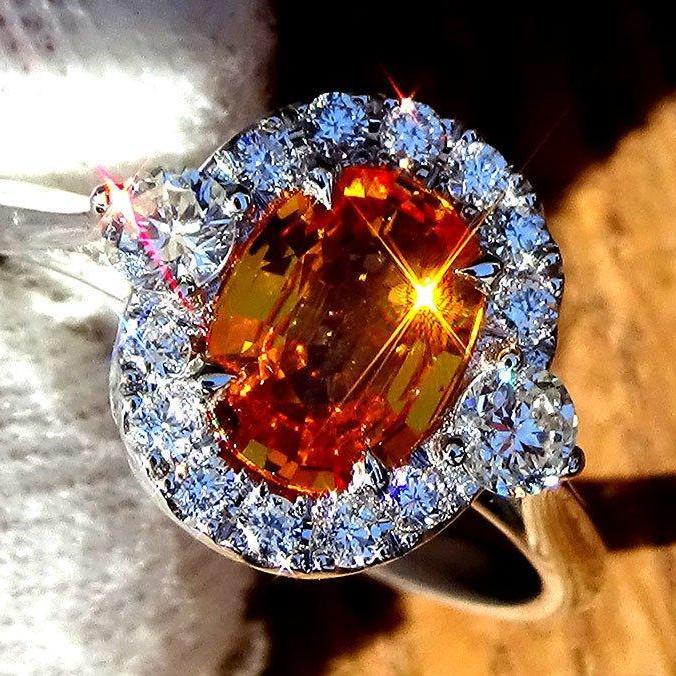 Natural sapphire ring orange diamonds - Shilat 