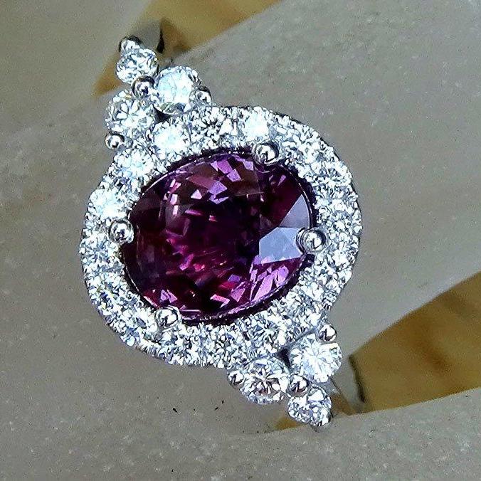 Vintage purple sapphire ring diamond 14k 2.12ct - Shilat 