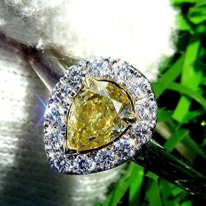 Fancy yellow diamond ring 14k engagement 0.75ct - Shilat 