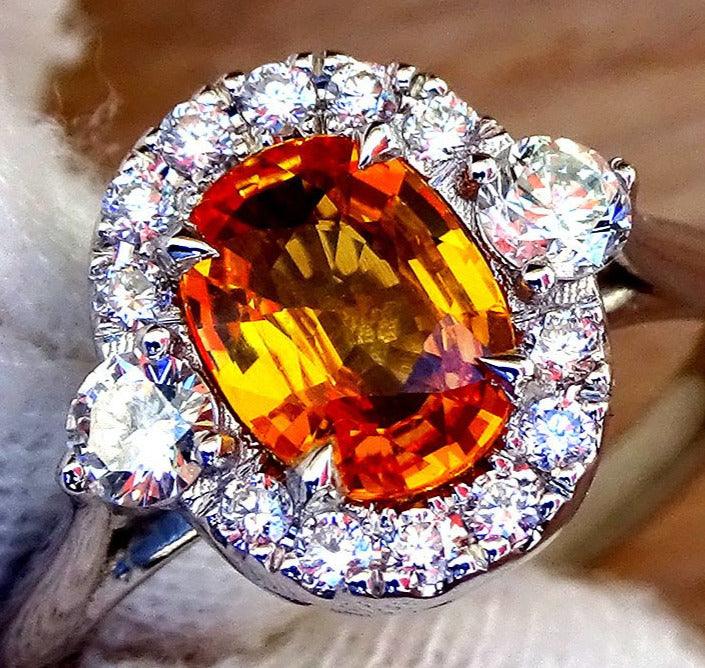 Engagement orange sapphire ring diamonds 1.52ct - Shilat 