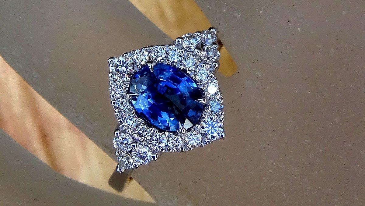 Blue sapphire engagement ring diamond 14k 1.70ct - Shilat 