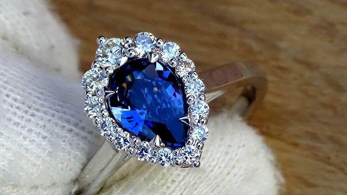 Blue sapphire ring diamond engagement 1.35ct - Shilat 