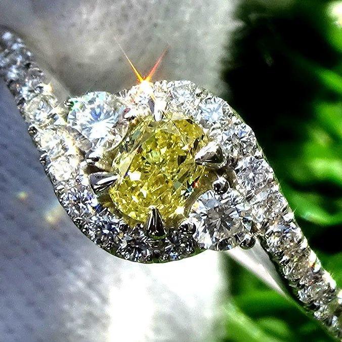 Yellow diamond ring for sale 0.65ct 14k gold - Shilat 