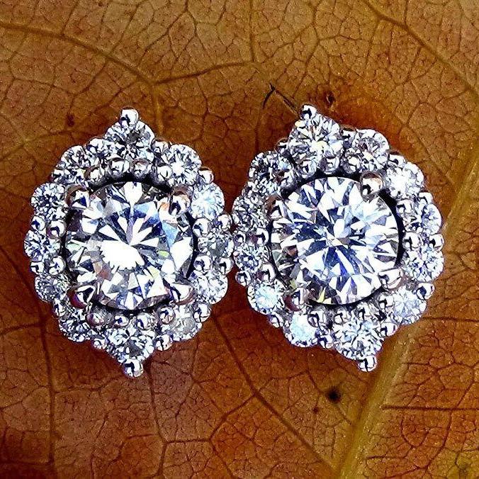 Diamond stud earrings 14k White Gold 0.72ct - Shilat 