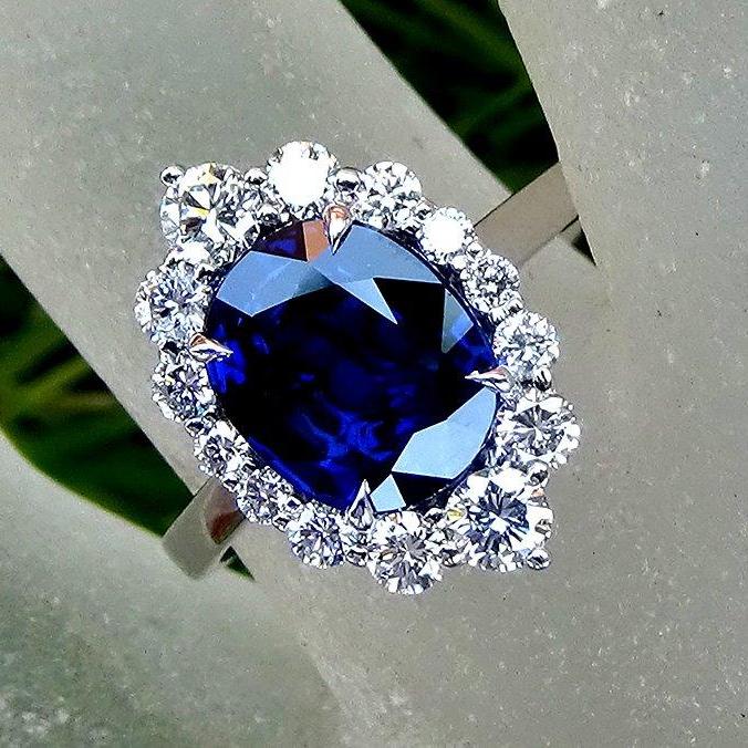 Blue sapphire and diamond ring engagement 3.01ct - Shilat 