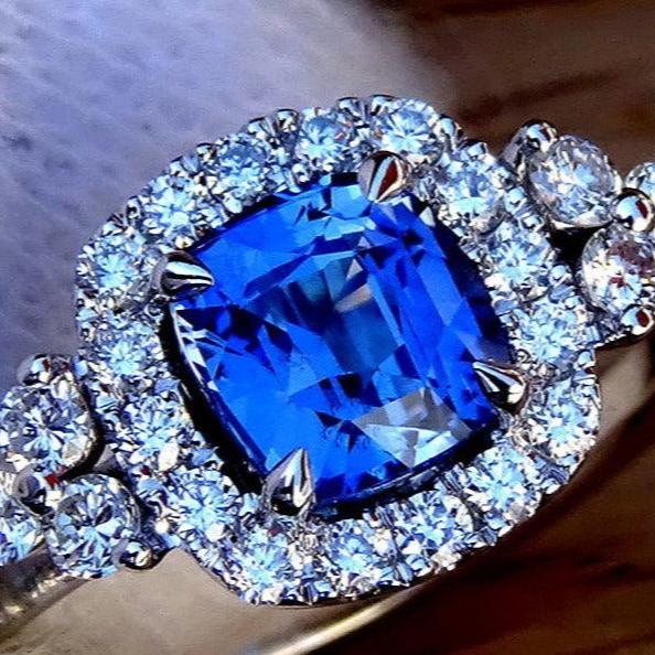 Real sapphire ring blue diamonds 14k 1.89ct - Shilat 