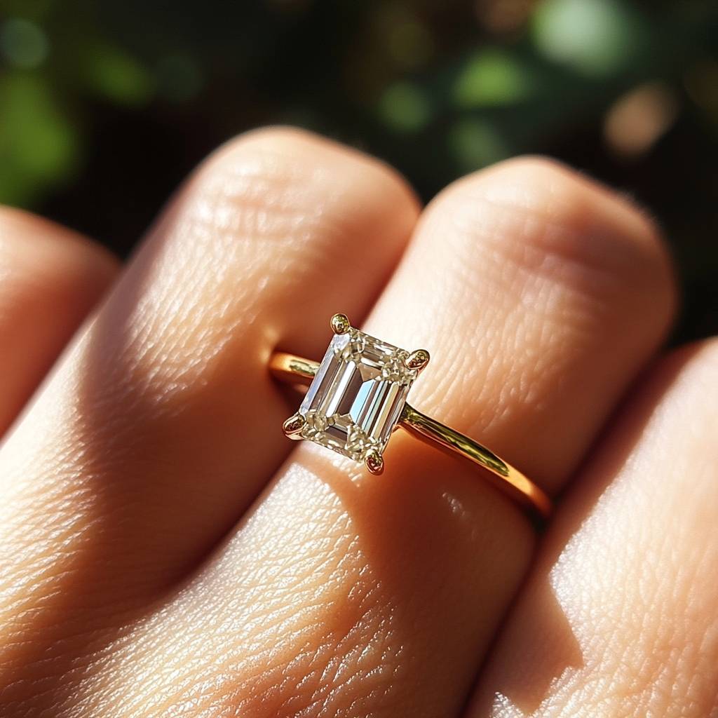 emerald cut lab grown diamond 14k ring - Shilat