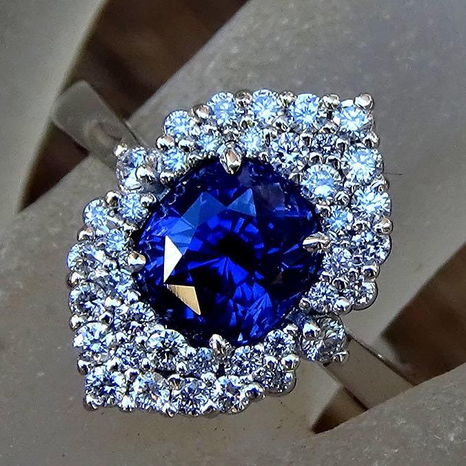  blue sapphire diamond 14kt ring - Shilat