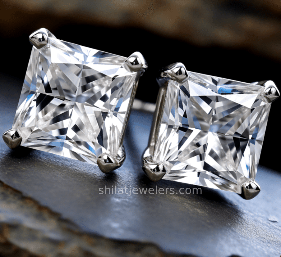 Princess cut lab diamond 2.05ct earrings