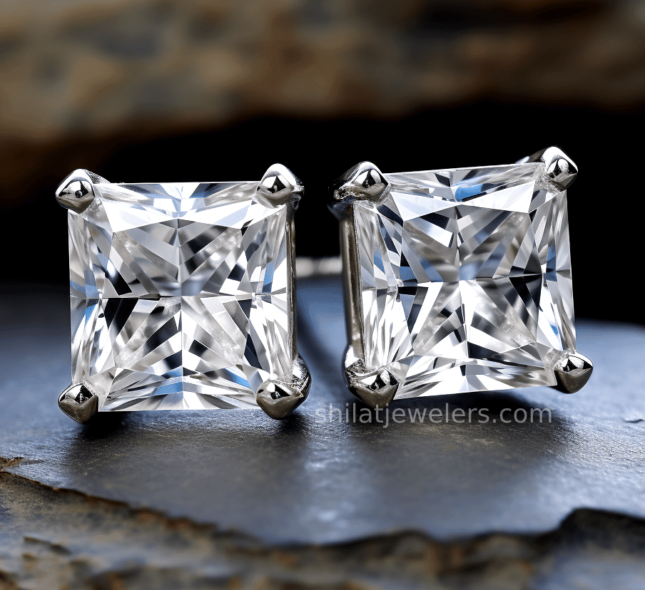 Princess cut lab diamond 2.05ct earrings