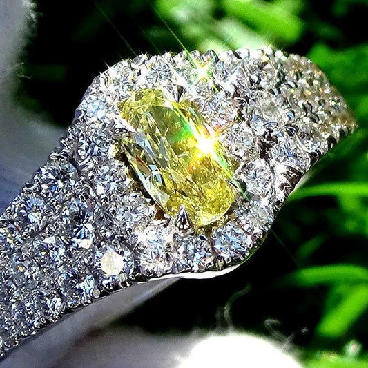 Engagement ring for women fancy yellow diamond 0.86ct - Shilat 