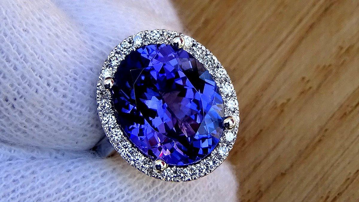 Tanzanite and diamond ring engagement 14k 7.47ct - Shilat 