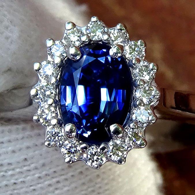 natural blue sapphire and 16 diamond ring - Shilat