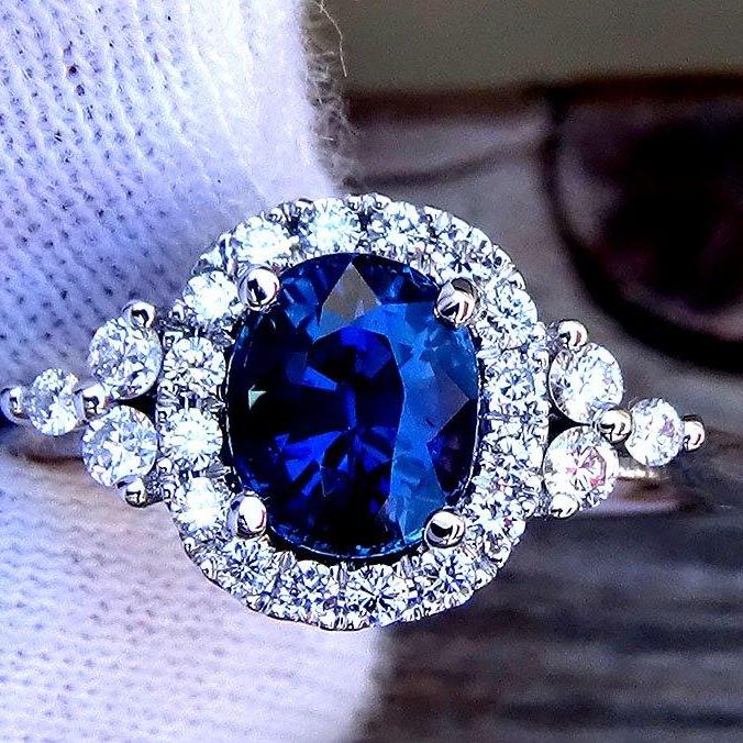 A blue sapphire ring diamond engagement 2.12ct - Shilat 