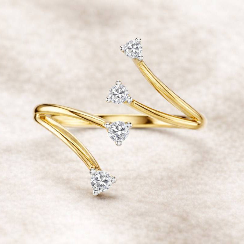 Ring 0.15 carat natural diamonds flowing lines made of 14k yellow gold