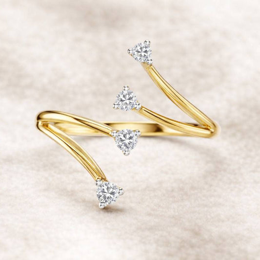 Ring 0.15 carat natural diamonds flowing lines made of 14k yellow gold