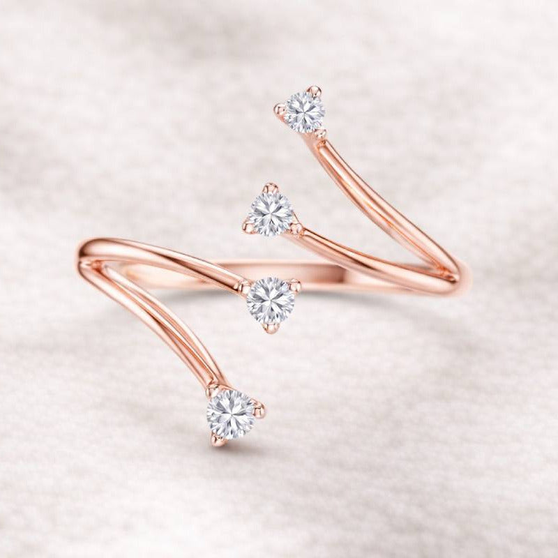 Ring 0.15 carat natural diamonds flowing lines made of 14k rose gold