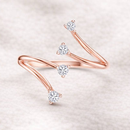Ring 0.15 carat natural diamonds flowing lines made of 14k rose gold