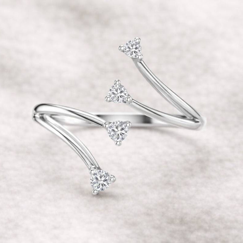 Ring 0.15 carat natural diamonds flowing lines made of 14k white gold