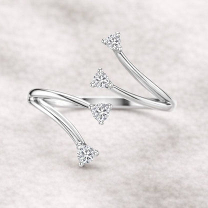 Ring 0.15 carat natural diamonds flowing lines made of 14k white gold