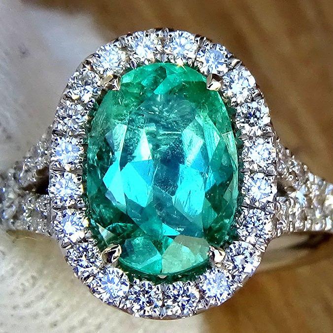 Neon Green Emerald and diamond ring - Shilat