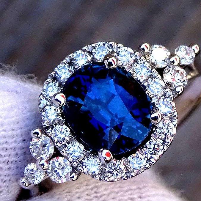 A blue sapphire ring diamond engagement 2.12ct - Shilat 