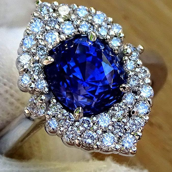  blue sapphire and diamond 14kt gold ring - Shilat