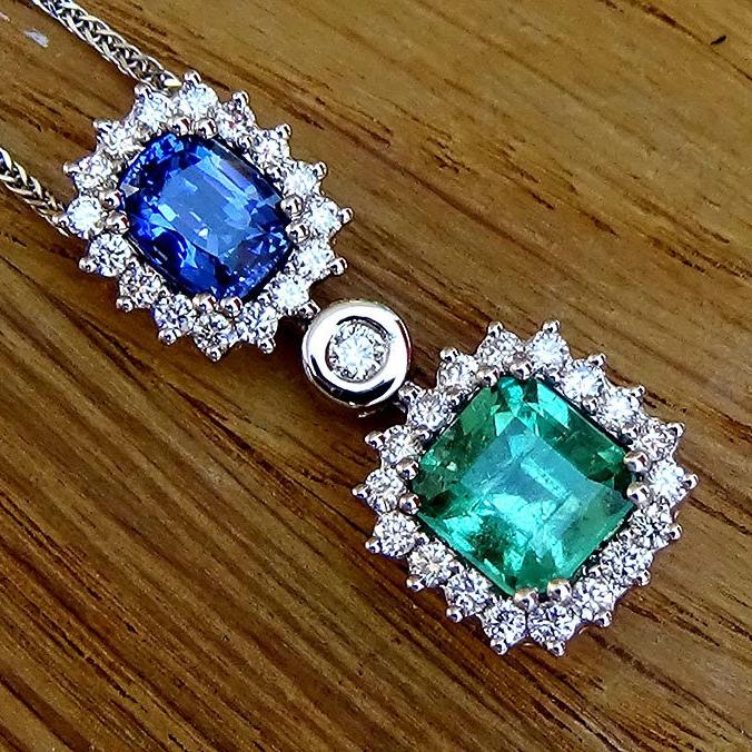 Sapphire, Green Emerald diamond Necklace - Shilat