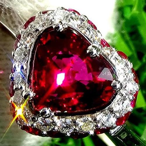 Natural Red Ruby and diamond ring -Shilat