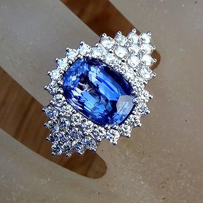 blue sapphire diamond 14kt ring - Shilat