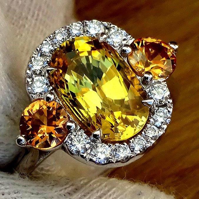 Yellow sapphire engagement ring 14k 3.47ct - Shilat 