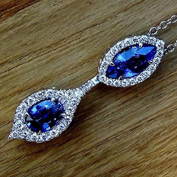 Real sapphire pendant blue diamonds 14k 2.64ct - Shilat 