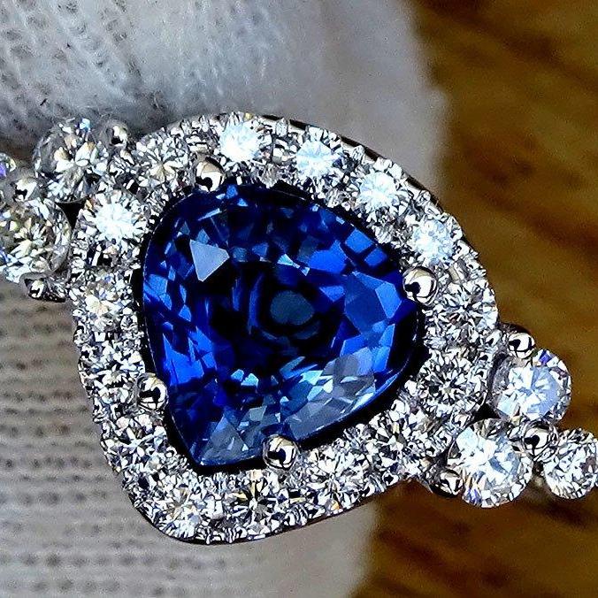 Pear shaped sapphire ring blue engagement diamonds 1.65ct - Shilat 