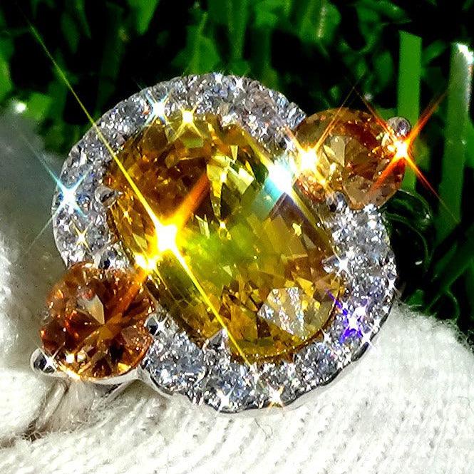 Yellow sapphire ring engagement diamonds 14k 3.47ct - Shilat 