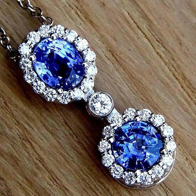 Blue sapphire and diamond necklace pendant 2.54ct - Shilat 