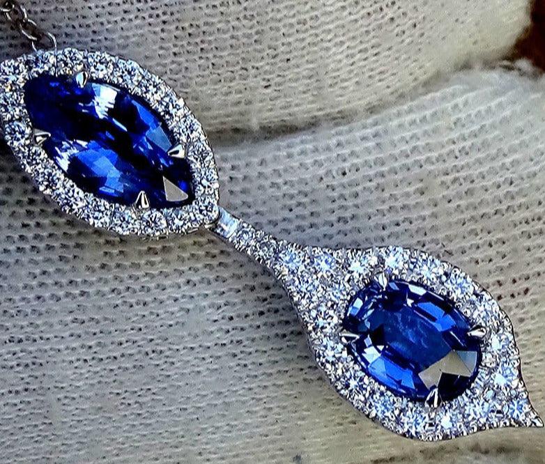 Real sapphire pendant blue diamonds 14k 2.64ct - Shilat 