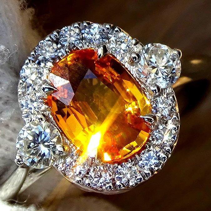 Engagement orange sapphire ring diamonds 1.52ct - Shilat 