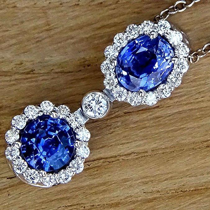 Blue sapphire and diamond necklace pendant 2.54ct - Shilat 