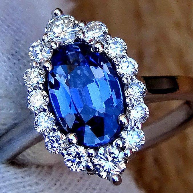 Sapphire blue diamond ring wedding 14k 1.72ct - Shilat 