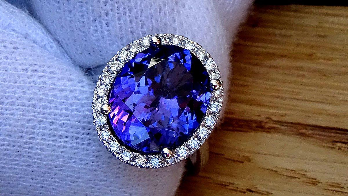 Tanzanite and diamond ring engagement 14k 7.47ct - Shilat 