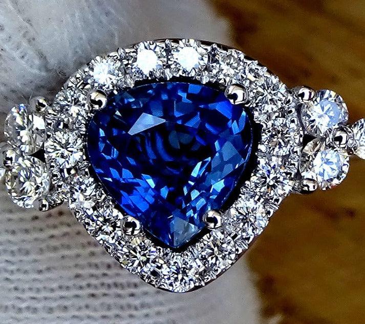 Heart shaped blue sapphire diamond ring 1.65ct - Shilat 