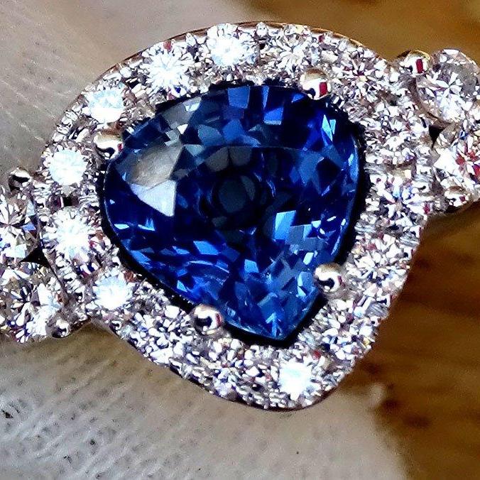 Heart shaped blue sapphire diamond ring 1.65ct - Shilat 