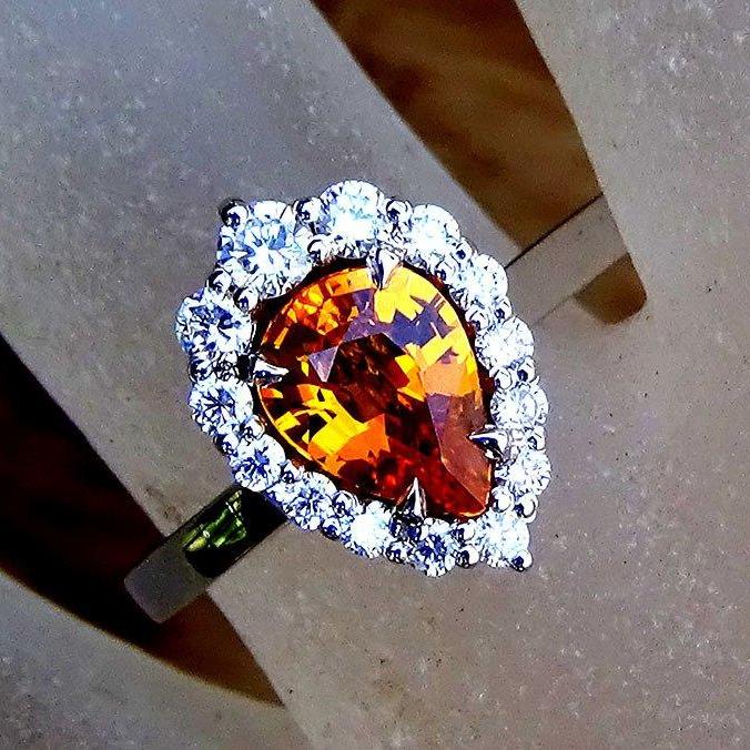 Orange sapphire gold ring engagement 1.53ct - Shilat 