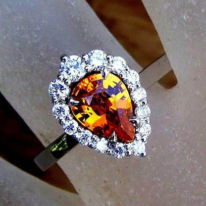 Orange sapphire gold ring engagement 1.53ct - Shilat 
